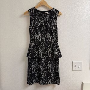 Shoshanna Peplum Black & White Lace Dress Size 2